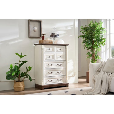 7 Drawer Dresser Chest For Bedroom With Wooden Base And Riser Trim
